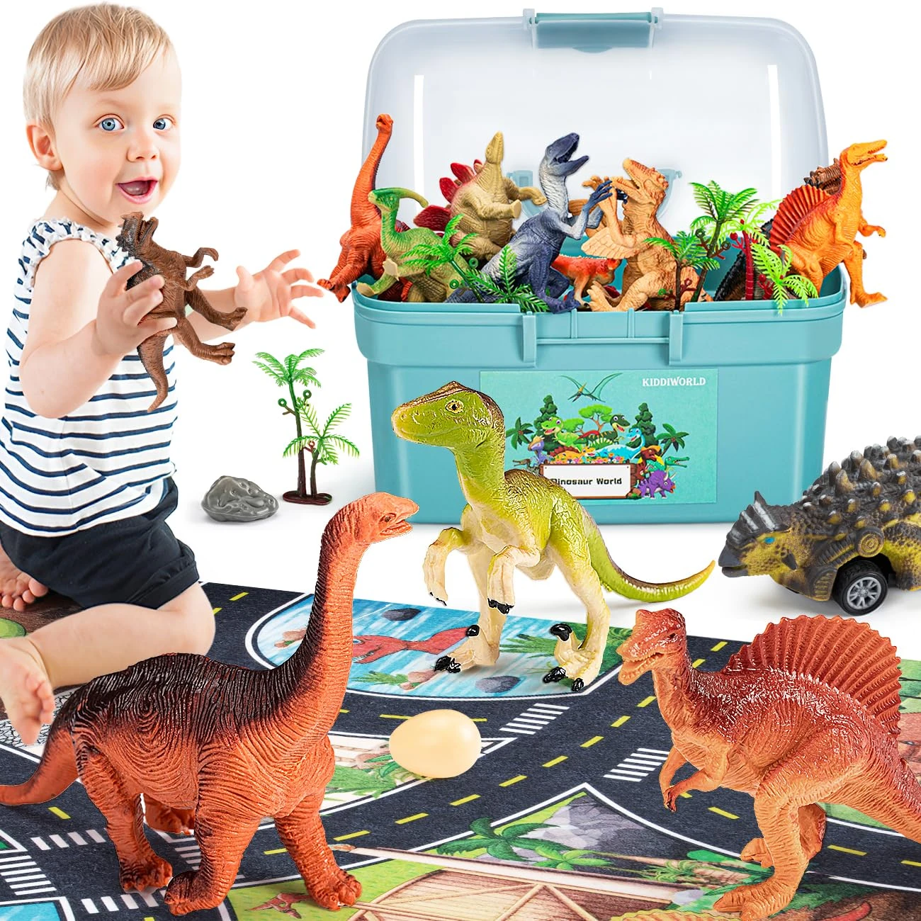 HahaGift Dinosaur Toys for 3 4 5 6 Year Old Boys Gifts, Dino Games for Kids Age 3 4 5 6 7 Year Old Boy Toys, Dinosaur Figures Play Mat Set for Boys Toy Age 3-5 Gifts for 3-6 Year Old Girls