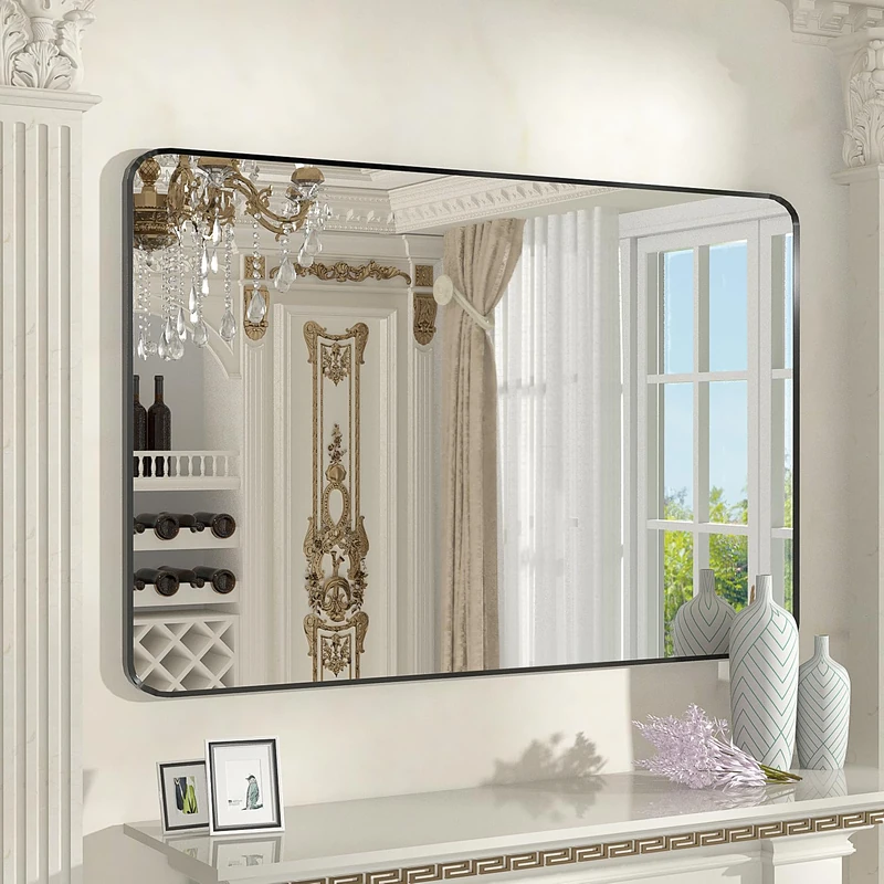 SNUGACE Black Metal Framed Mirror Rectangle Wall Mount Bathroom Vanity Mirror, 30” X 36”