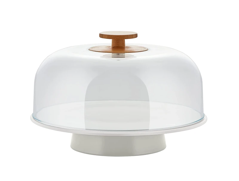 Alessi Mattina BG06 WG - Design Porcelain Cake Stand with PMMA Lid and Bamboo Knob, Warm Gray