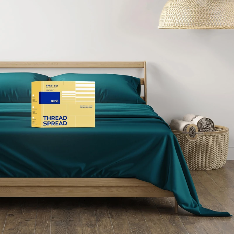 Pure Egyptian Split King Size Cotton Bed Sheets Set (King Split,600 Thread Count) Teal Bedding and Pillow Cases (5 Pc) – Egyptian Cotton Sheets Split King Size Bed-Sateen Sheets-16” Deep Pocket
