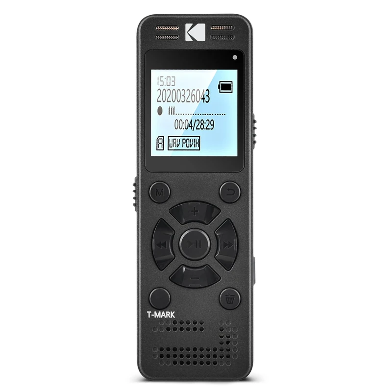 KODAK VRC350 - High-Intensity Voice Recorder, Mini Rechargeable Dictaphone with Voice Command, Lithium Battery, MP3 Player, and Listening Device