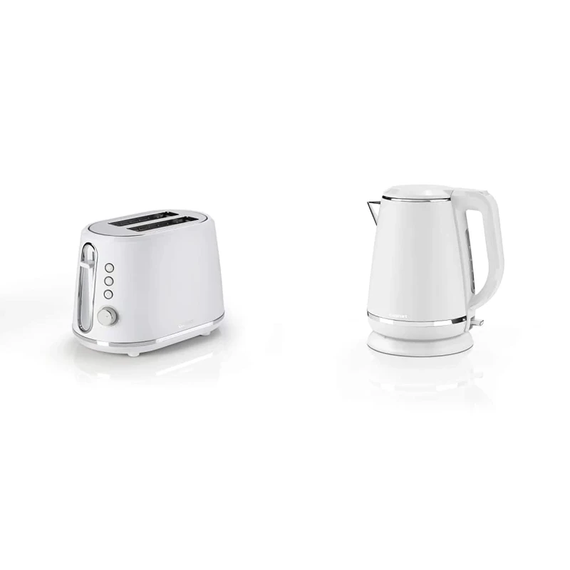 Cuisinart 2 Slice Toaster, 7 Toast Levels, White, 1000W, CPT780WU & Jug Kettle, 3KW, Pebble, Stainless Steel, Matte Finish, 1.5L Capacity, CJK780WU