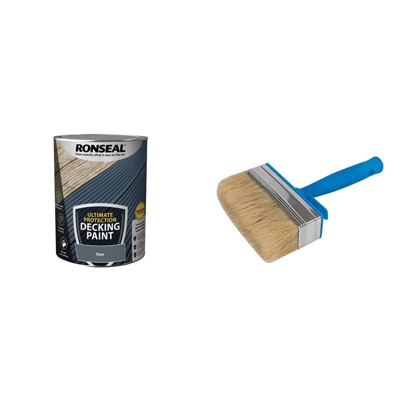 RONSEAL ULTIMATE DECKING PAINT SLATE 5L & Silverline 394974 Block Brush 115 mm / 4-1/2"