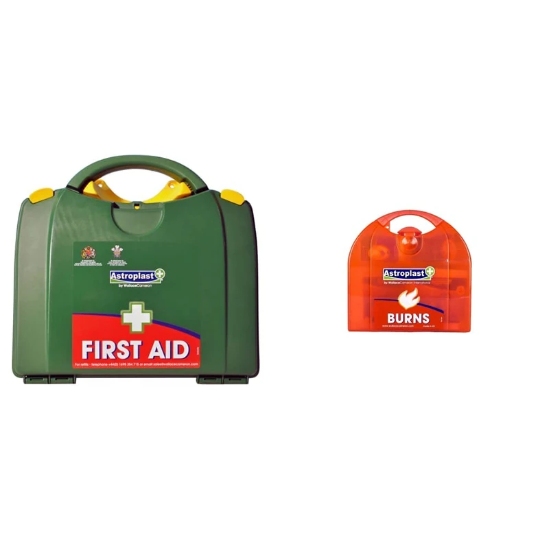 Astroplast 1047031 Green Box 20 Person First Aid Kit & Piccolo First Aid Burns Dispenser, 580 g - Image 1