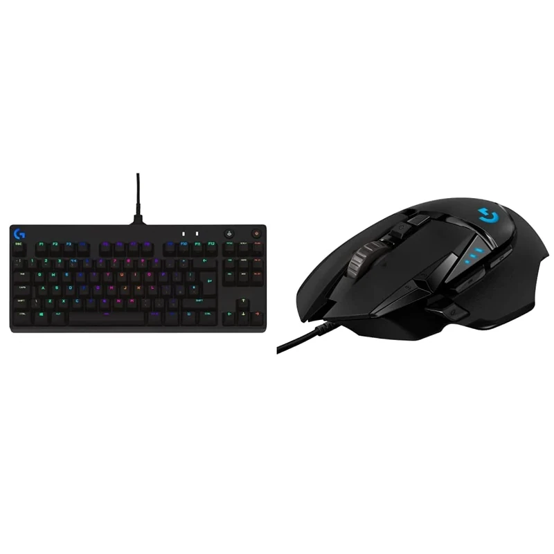 Logitech G PRO TKL Mechanical Gaming Keyboard, GX Blue Clicky Key Switches - Black & 502 HERO High Performance Wired Gaming Mouse, HERO 25K Sensor, 25,600 DPI, RGB, PC/Mac - Black