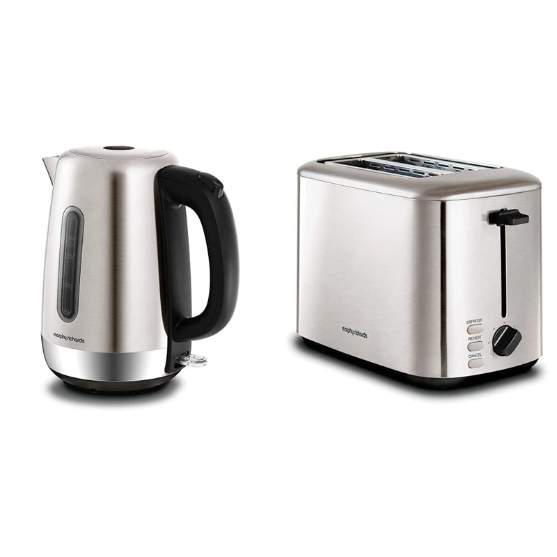 Morphy Richards Equip Kettle and Toaster Set, 1.7L Fast Boil Equip Jug Kettle, 2 Slice Variable Browning Equip Toaster, Matching Set, 3KW/800W, Stainless Steel, 102786|222067