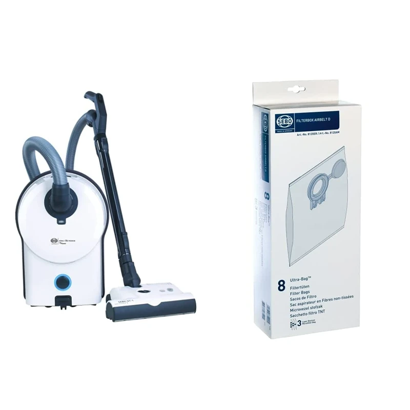 SEBO 90951GB AIRBELT D4 PREMIUM ePower, Arctic White, 37.0 cm*25.0 cm*49.0 cm D Series Cylinder Ultra Bag