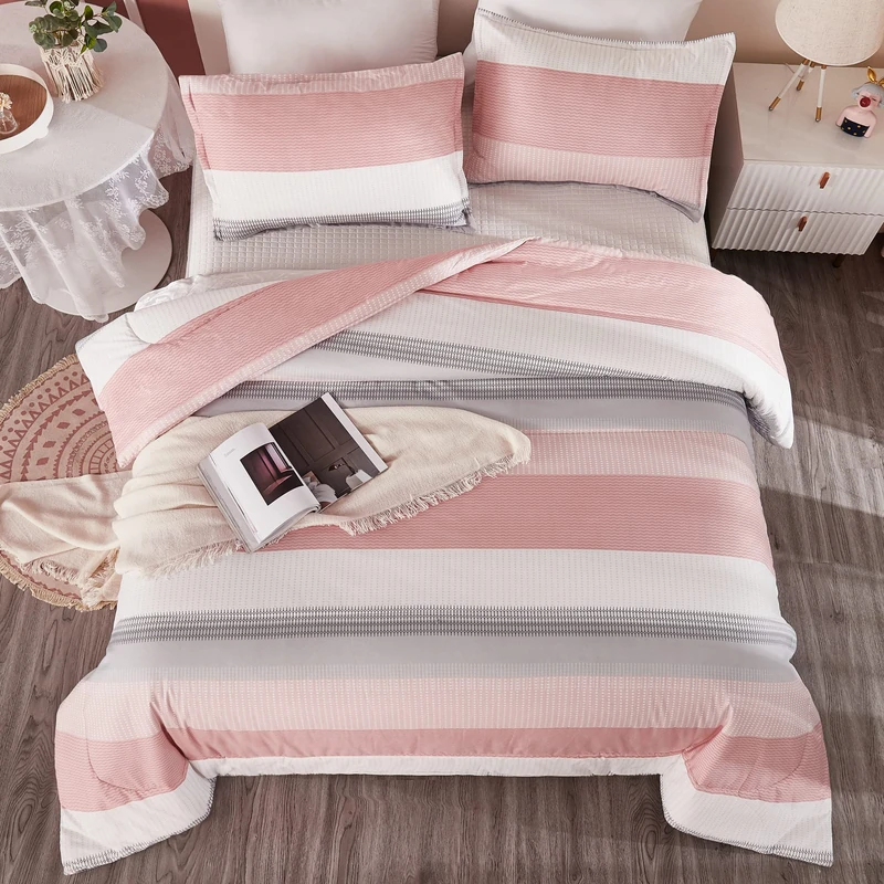 Litanika Blush Pink White Full Size Comforter Set, 3 Pieces Lightweight Fluffy Bedding Set & Collections For Girls Women, All Season Microfiber Comforter with Corner Loops (1 Comforter, 2 Pillowcases)