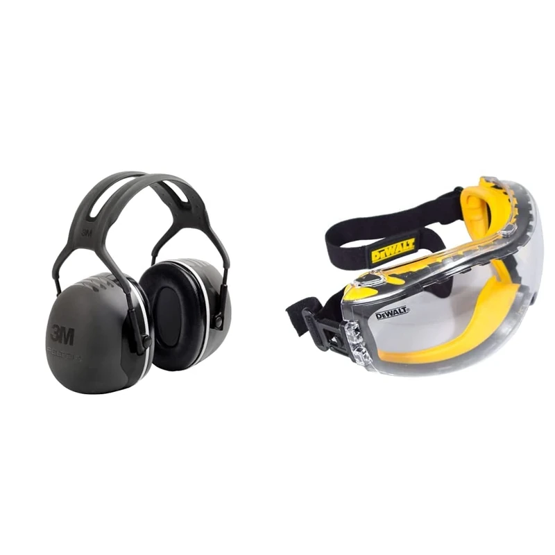 3M PELTOR X5A Ear Defenders with Headband, Earmuffs for Reliable Hearing Protection Against High Noise Levels in Industrial Settings, 37 dB, Black & DEWALT GOGGLE Concealer Clear Goggle DPG82-11D