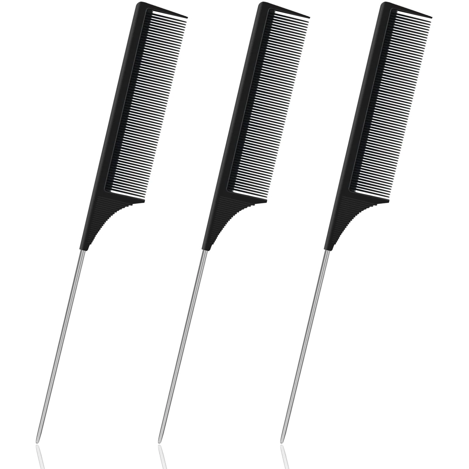 Sularpek Carbon Fibre Tail Comb - 3 Piece Set, Anti Static, Heat Resistant, Fine Tooth & Teasing Comb for Women & Men, Black
