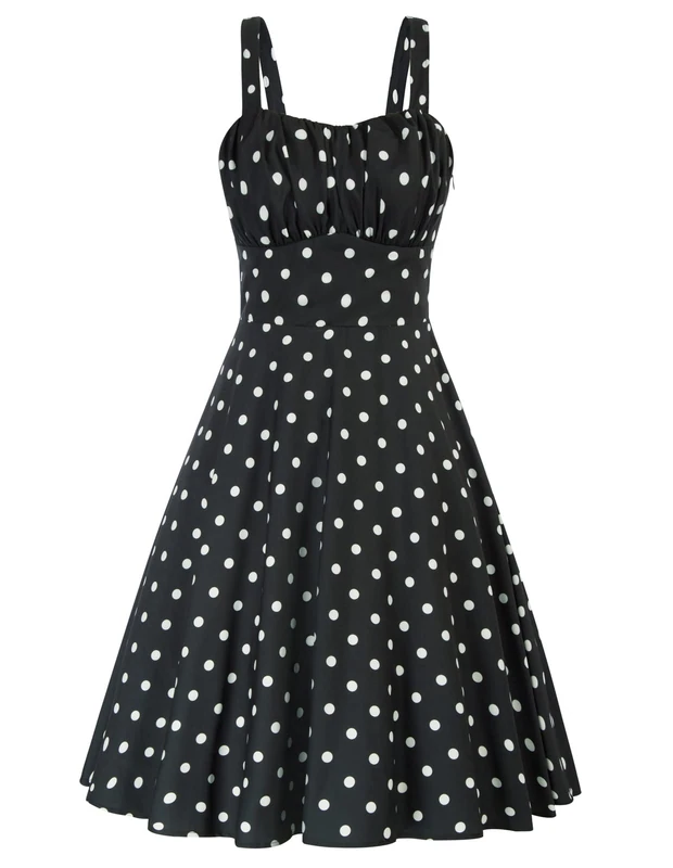 Belle Poque Vintage Sleeveless Floral Ruched Summer Dress for Women Cute Flowy Flared Midi Dress, Stitched Pattern, M