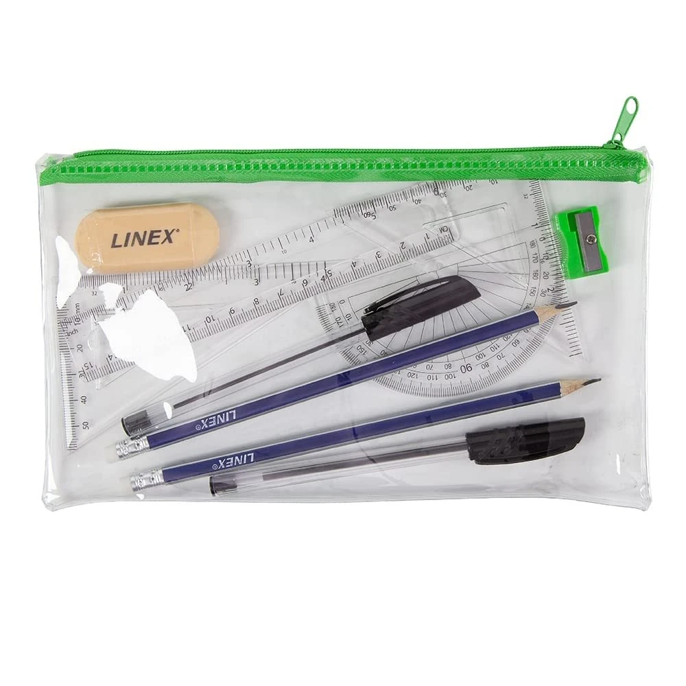 Linex Clear Exam Pencil Case with Maths Set & Stationery