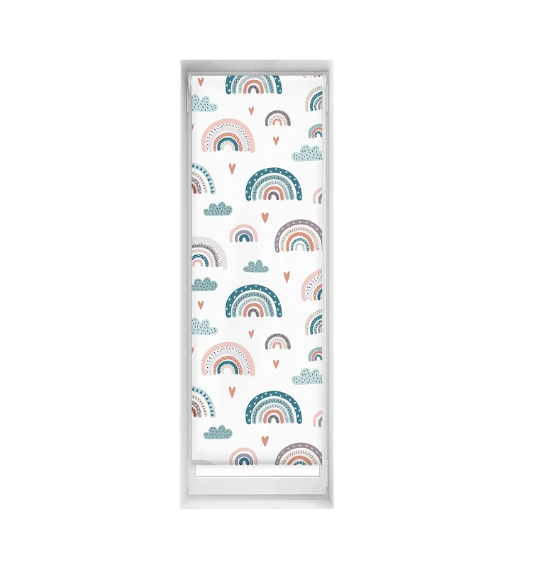 Blindecor Easy Blackout Roller Blind, No Drilling Required, Digital Print, Rainbow, Blue, 50 x 150 cm (width x height), Fabric Size 47 x 145 cm, Thermal Roller Blind