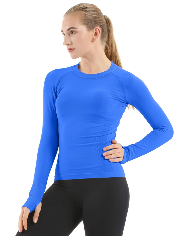 MathCat Langärmeliges Yoga-Oberteil Shirt Women, Blue_03, L