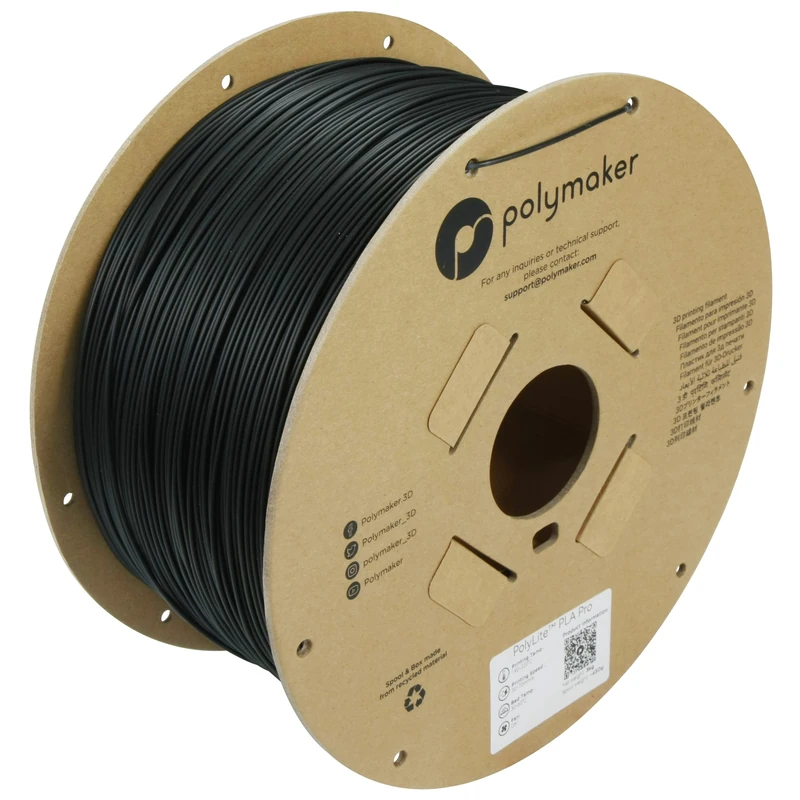 Polymaker 3kg PLA PRO Filament 1.75mm Black, Powerful 3D Printer - PolyLite 1.75 PRO, Cost Effective Large Roll Printing for Big Projects, (PA07032)