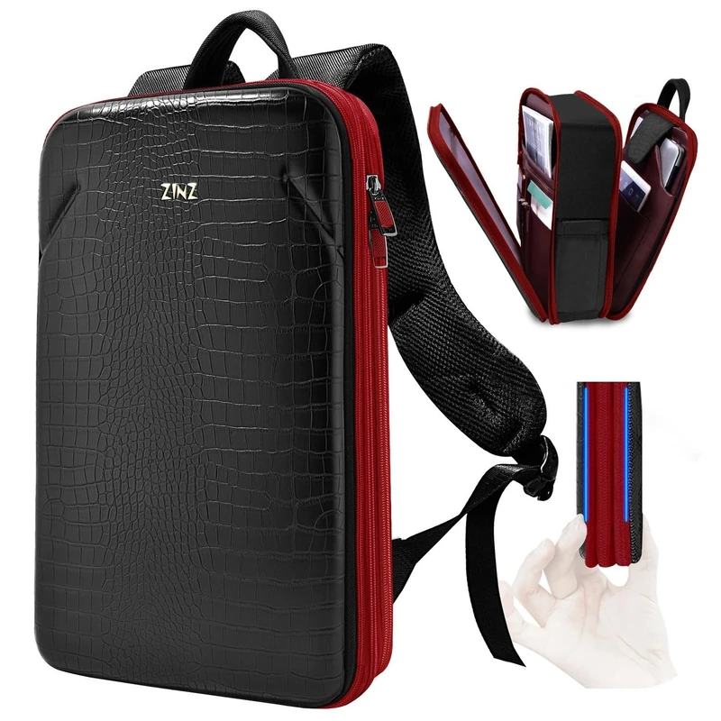 ZINZ Protective Laptop Backpack, Expandable Computer Bag Rucksack with Hard Leather Cover & 3 Compartments for 15 15.6 16 inch Notebooks, Ergonomic Shoulder Strap，B01RD01