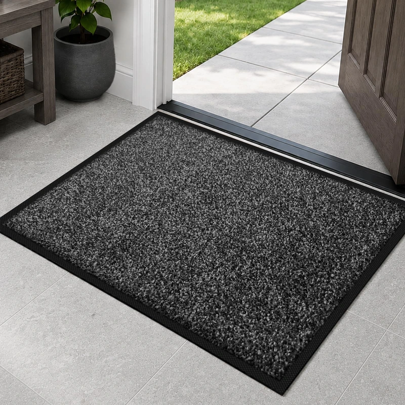 Mibao Front Door Mat, Dirt Trapper Welcome Mat for Outdoor Indoor, Non-Slip Waterproof Doormat, Durable Machine Washable Low Profile Entry Rug for Back Door Outside Patio Porch, 48" x 36", Grey