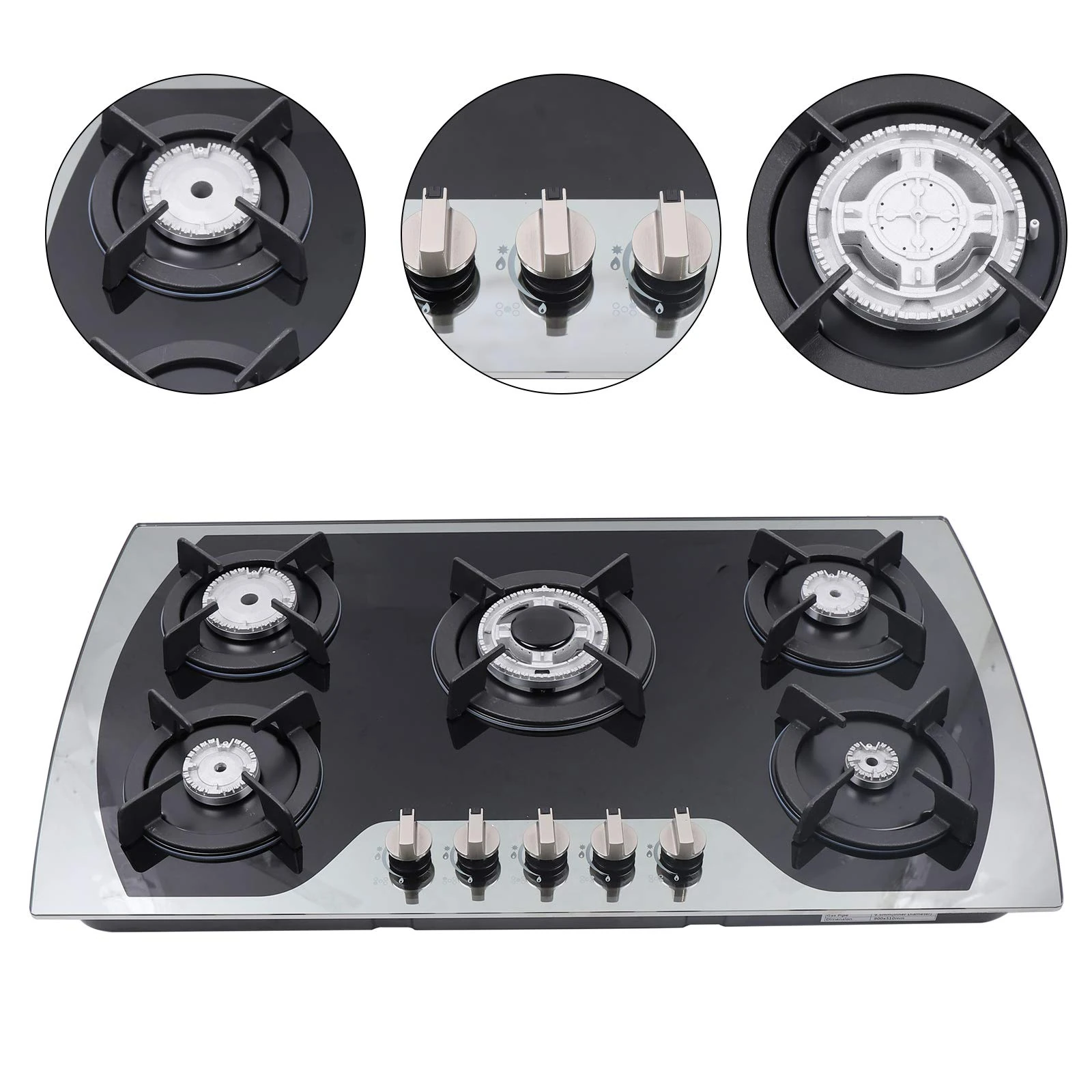 5 Burner Gas Cooker Tempered glass hob with 5 gas burners