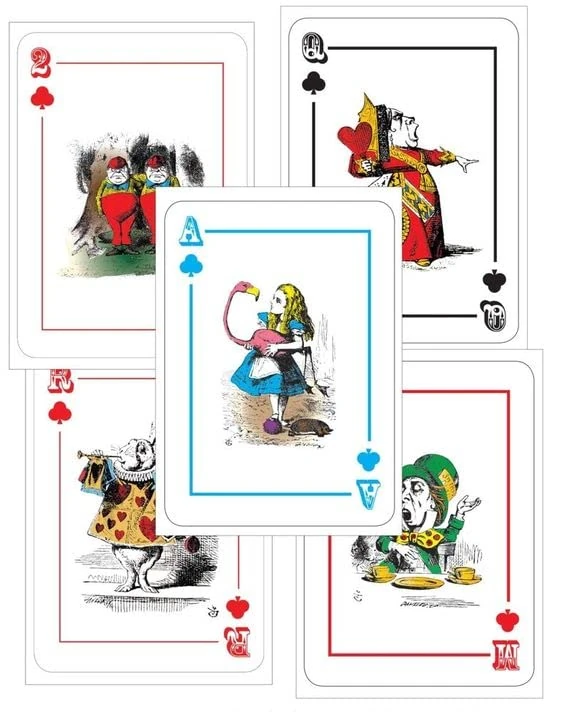 Alice In Wonderland Large Playing Cards Party Decorations Supplies/Props - A4 Size - Set of 5 Cards