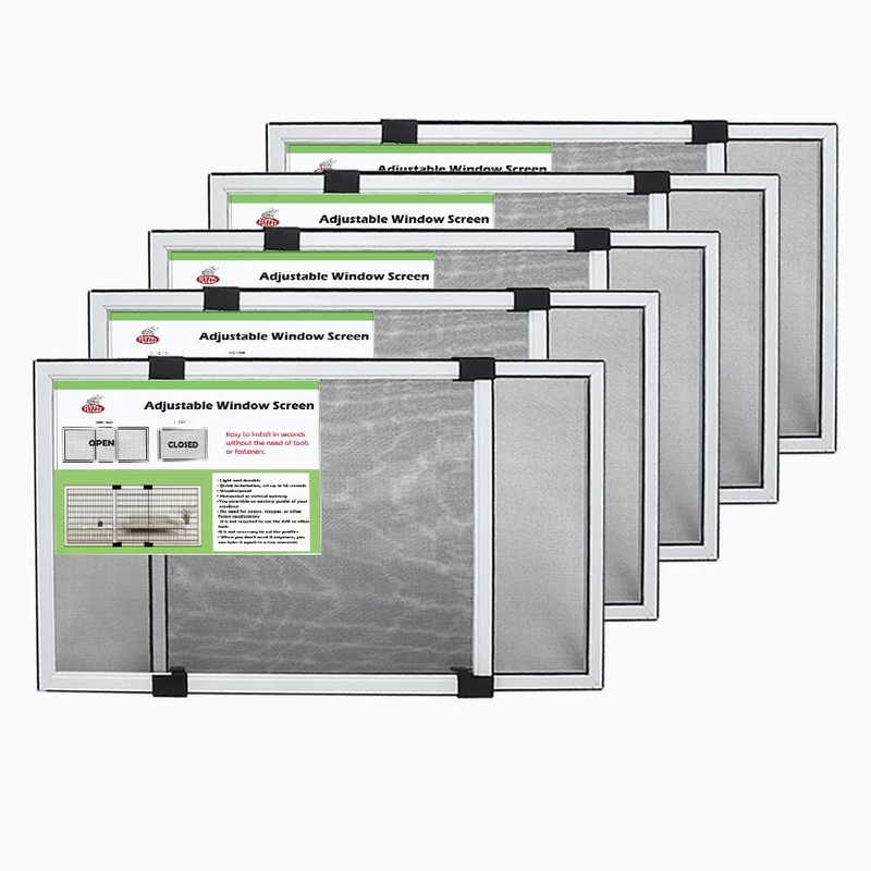 FLYZZZ Adjustable Window Screen Small Expandable Window Screens, Replacement Window Screen (19.8 Inches High by 28-52 Inches Wide, B) 5Packs