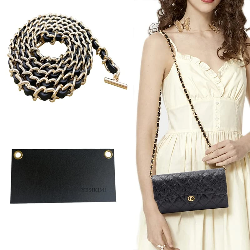 Conversion Kit Real Cowhide Leather Chain+Insert Compatible with Chanel Flap Long Wallet Gift for Her - Image 1