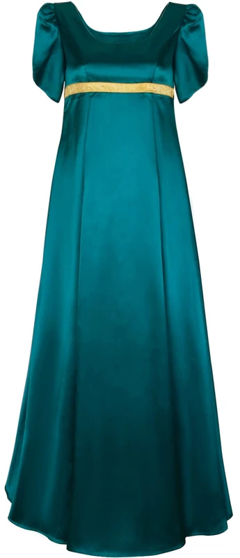 Keuixvm Satin Regency Dresses Vintage Ball Gown Victorian Empire Waist Dress for Women, Green, XXL
