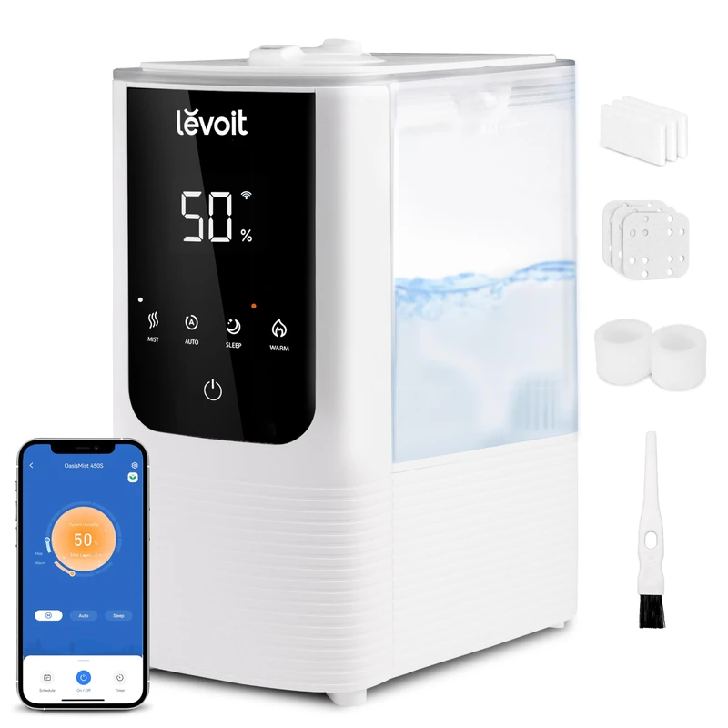 LEVOIT Humidifiers for Bedroom Home, Smart Warm and Cool Mist Air Humidifier for Large Room, Auto Customized Humidity, Fast Symptom Relief