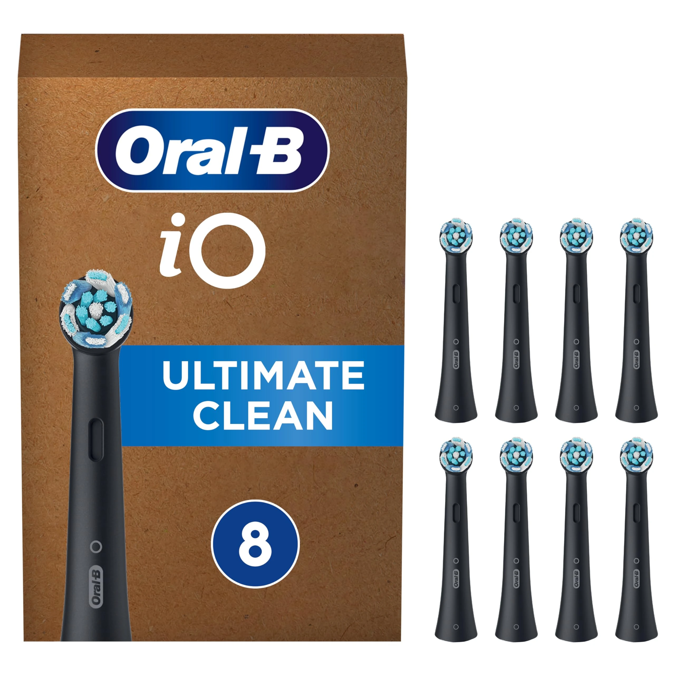 Oral-B iO Ultimate Clean Original Electric Toothbrush Heads, Black, Pack of 8 Replacement Toothbrush Heads with Angled Bristles for Deep Plaque Removal, Packaging May Vary