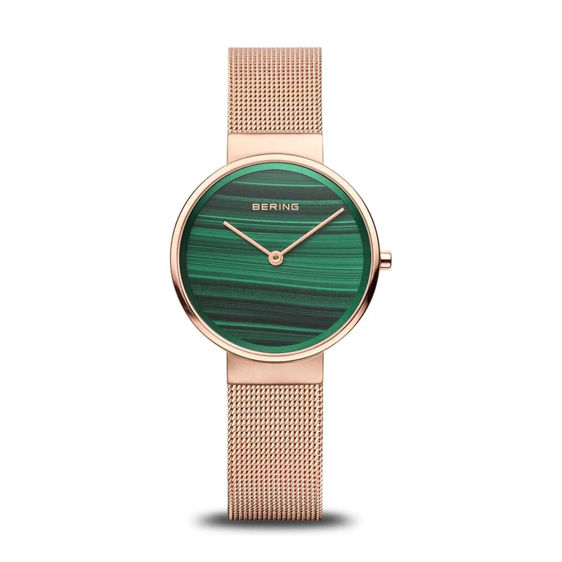 Bering 14531-368 Women's Analogue Quartz Watch with Stainless Steel Strap, Green and Gold, 31, Minimalist