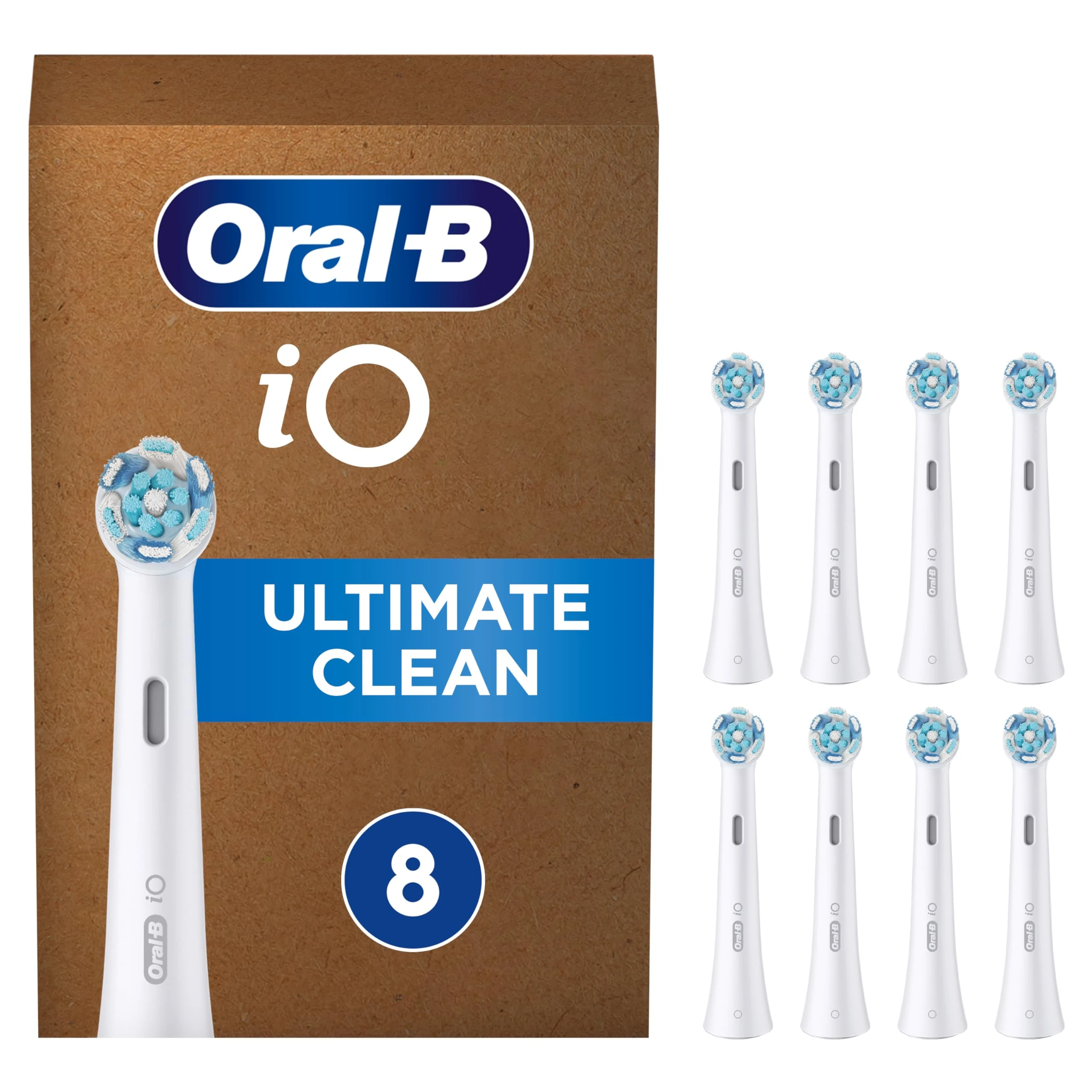 Oral-B iO Ultimate Clean ORIGINAL Electric Toothbrush Head, Oral B Electric Toothbrush Heads, Twisted & Angled Bristles for Deeper Plaque Removal, Pack of 8, Suitable for Mailbox, White