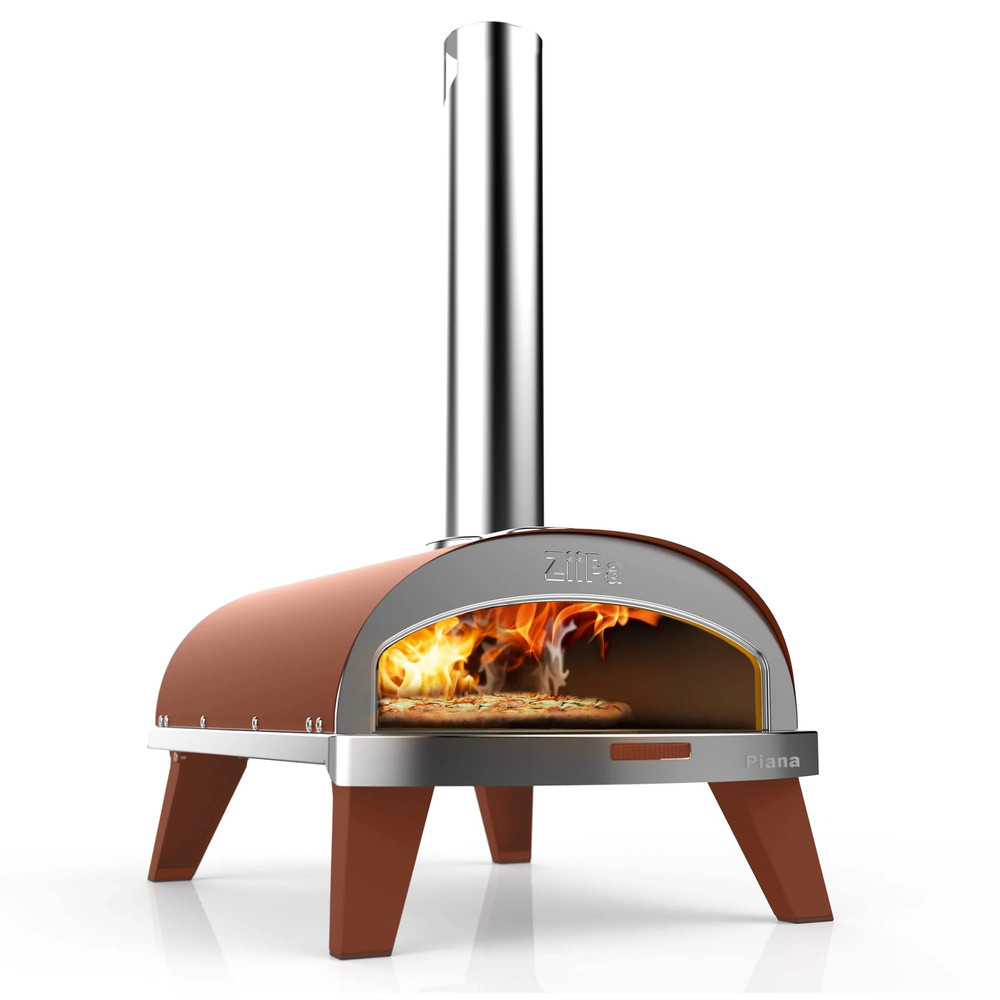 ZiiPa Piana Pizza Oven - Compact Outdoor Wood Fire Pizza Oven with Rotating Plate for 360° Cooking, Integrated Thermometer, Terracotta