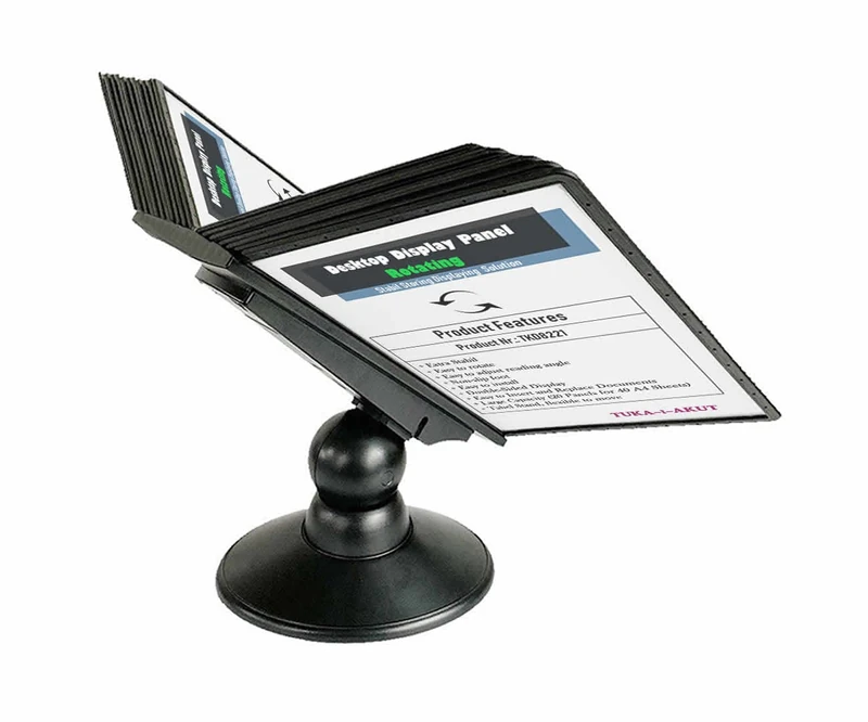TUKA-i-AKUT Rotating Display Board Desk System, with 20 Display Panels A4, Table Lectern Display Panel Stand with Panels for Storing Consultation and Presentation Documents, TKD8221 Black - Image 1