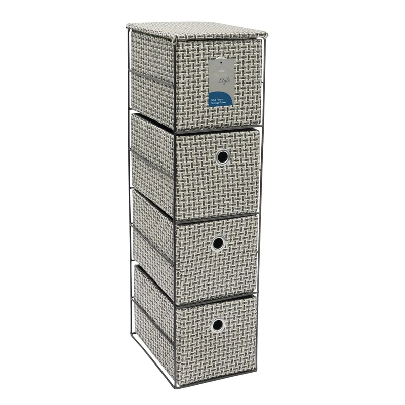 JVL Silva 4 Drawer Narrow Fabric Storage Tower, Grey
