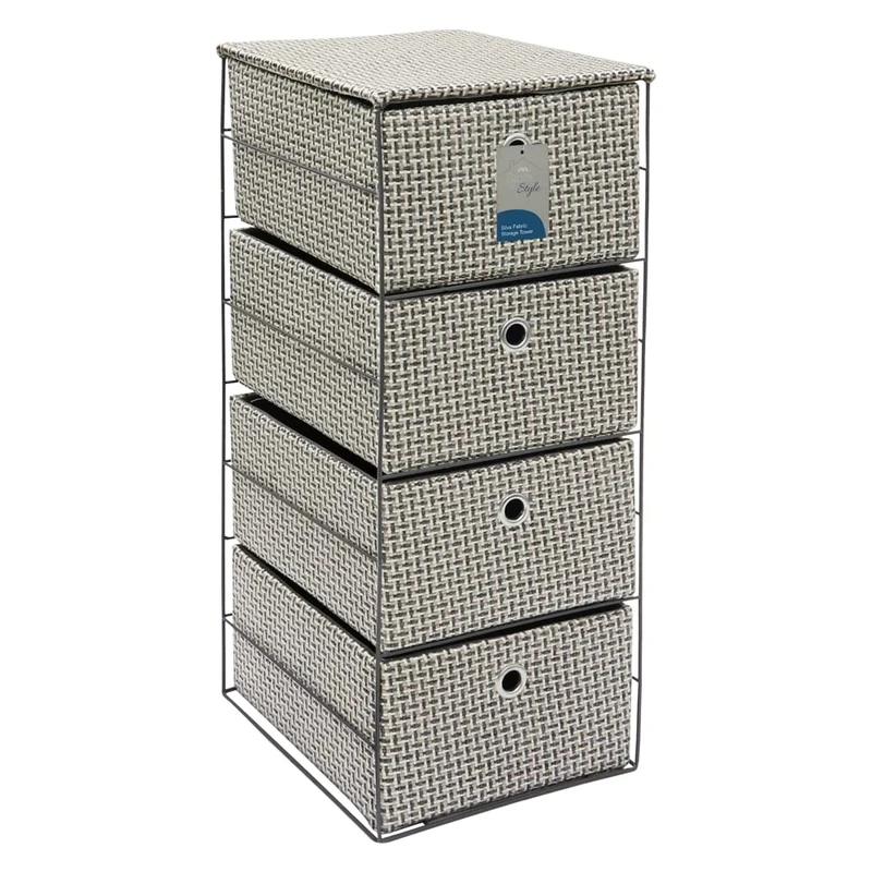 JVL Silva 4 Drawer Wide Fabric Storage Tower, Grey