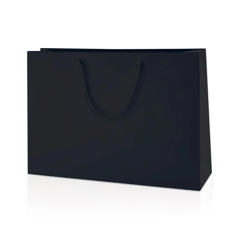 Thepaperbagstore 50× Black Medium Wide Matt Gift Bags 35×24×10cm – 250 gsm Boutique Paper Bags with Rope Handles & Reinforced Base – Ideal for Gifts, Weddings, Retail & Corporate Use