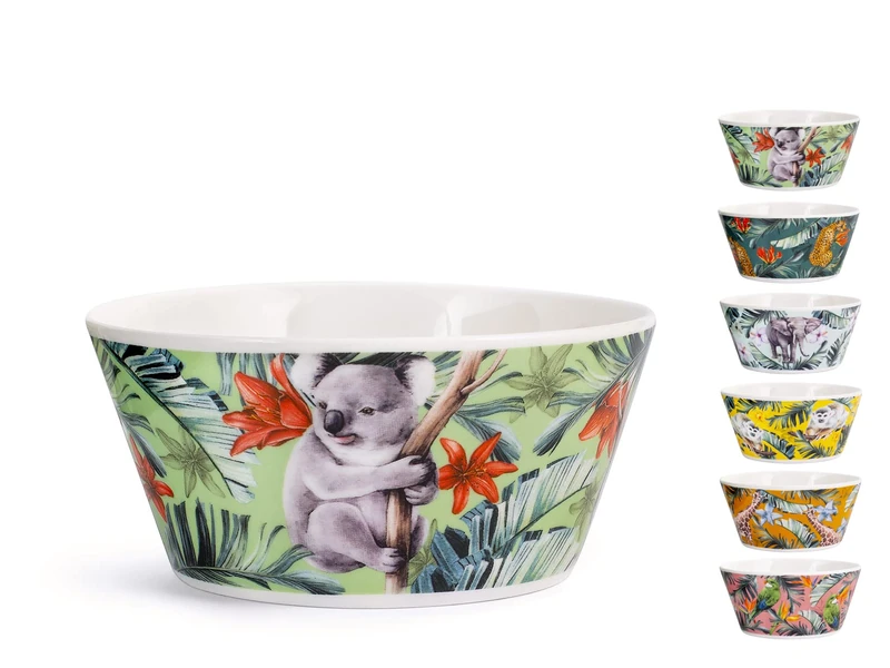 H&H Exotic-Set 6 Bolo Breakfast Cups in New Bone China, Assorted Decorations, Animals and Nature, Colorful, cm14, Multicolor