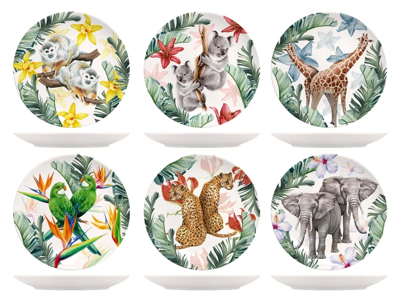 H&H Set of 6 Piatti piani Exotic in new Bone China Avorio decorato cm 26 - Image 1