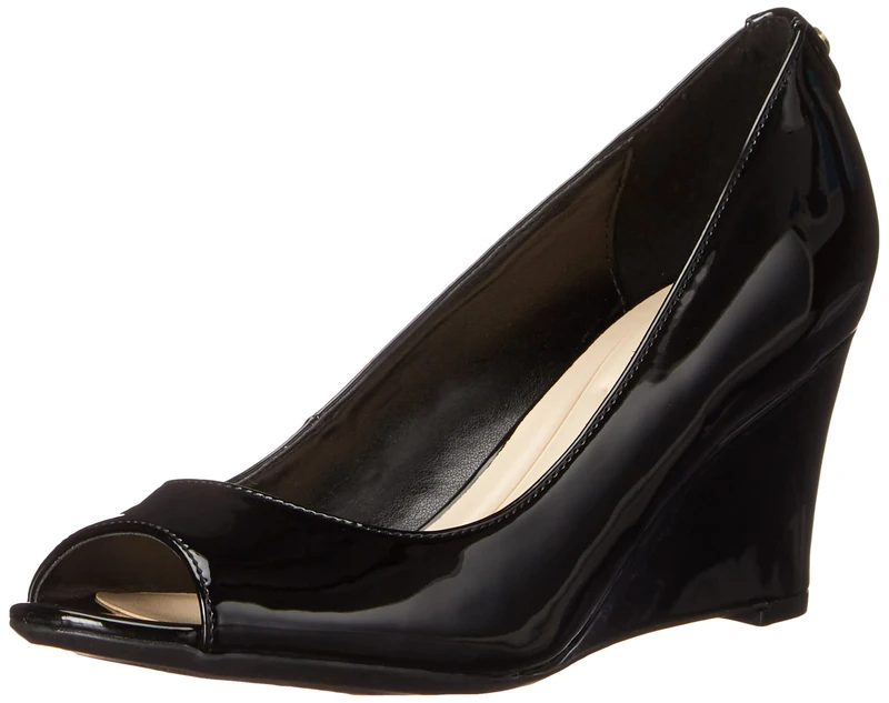 Nine West Women's Cape9x9 Wedge Sandal, Black Patent, 6.5