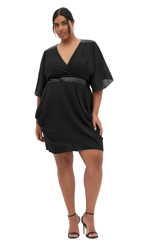 City Chic Women's Apparel City Chic Plus Size Dress Sequin Wrap, Black, 22