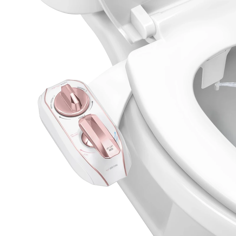 LUXE Bidet NEO 320 Plus - Warm Water, Dual Nozzle, Non-Electric Bidet Attachment for Toilet Seat, Patented Slide-In Install, 360° Self-Clean, EZ-Lift to Clean, Feminine & Rear Wash (Rose Gold)
