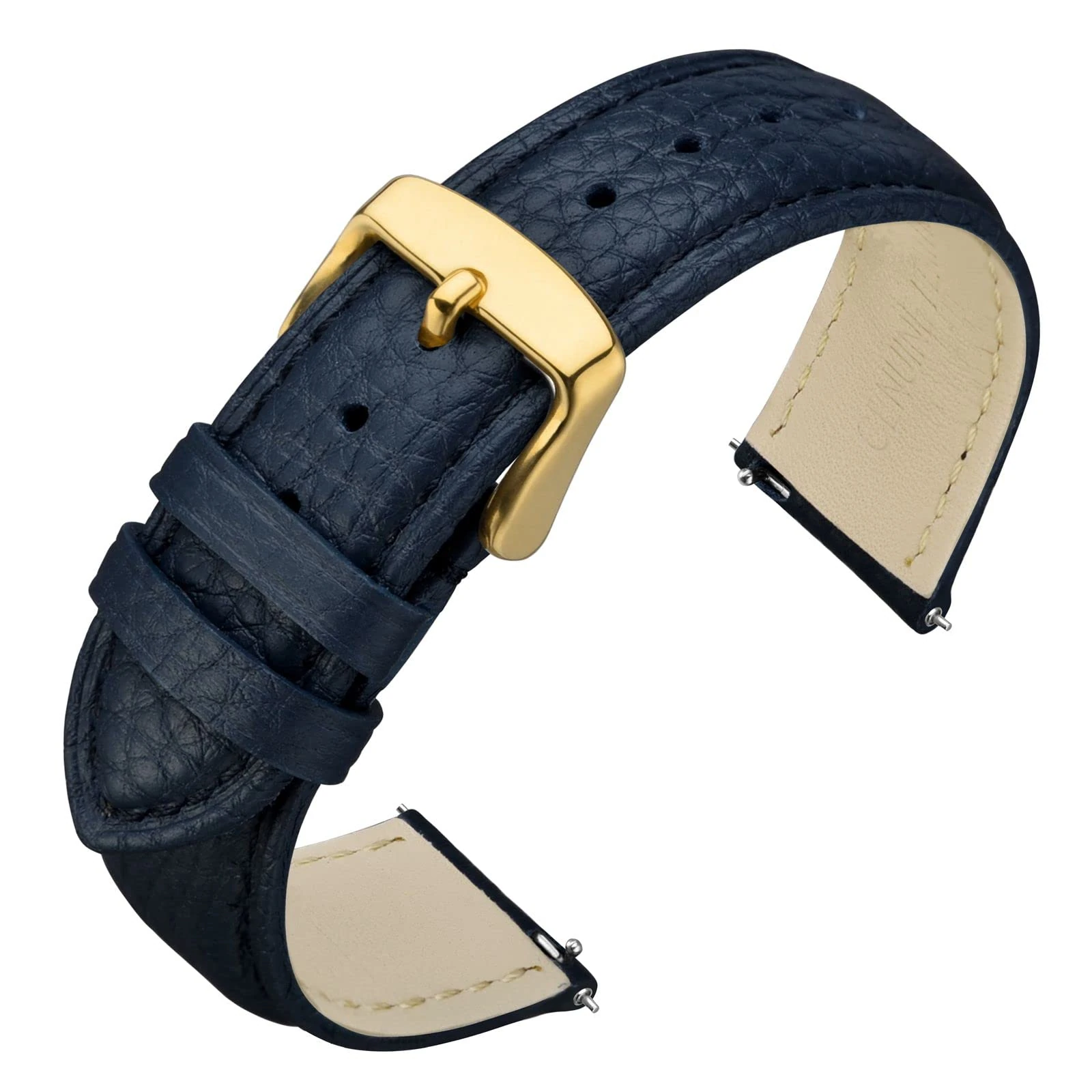 ANNEFIT Leather Watch Straps 20mm, Quick Release Textured Padded Replacement Band with Gold Buckle for Men and Women (Dark Blue)