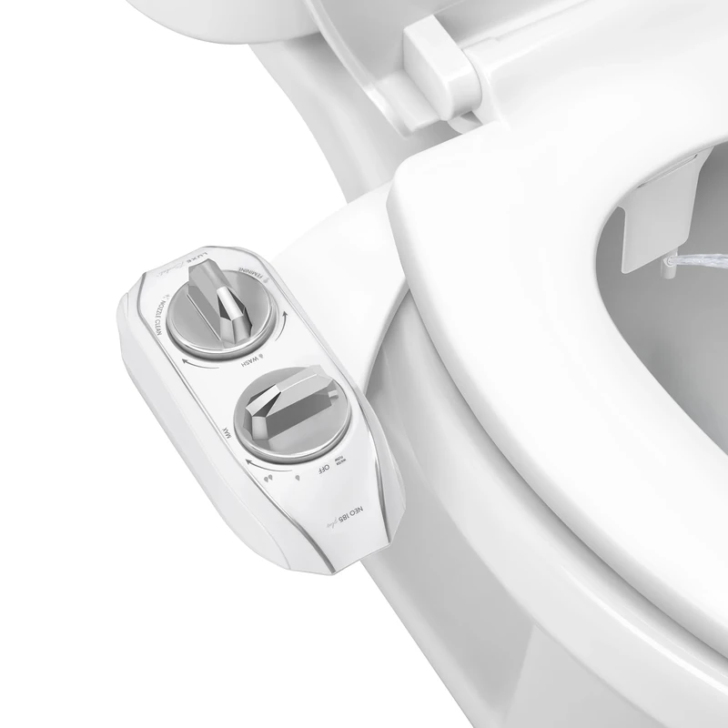 LUXE Bidet NEO 185 Plus - Dual Nozzle, Non-Electric Bidet Attachment for Toilet Seat, Patented Slide-In Install, 360° Self-Clean, EZ-Lift to Clean, Feminine & Rear Wash (Chrome)