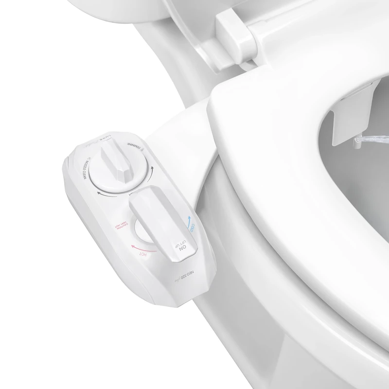 Luxe Bidet NEO 320 Plus – Next-Generation Warm Water Mechanical Bidet Toilet Seat Attachment with Innovative EZ-Lift Hinges, Dual Nozzles, and 360° Self-Cleaning Mode (White)