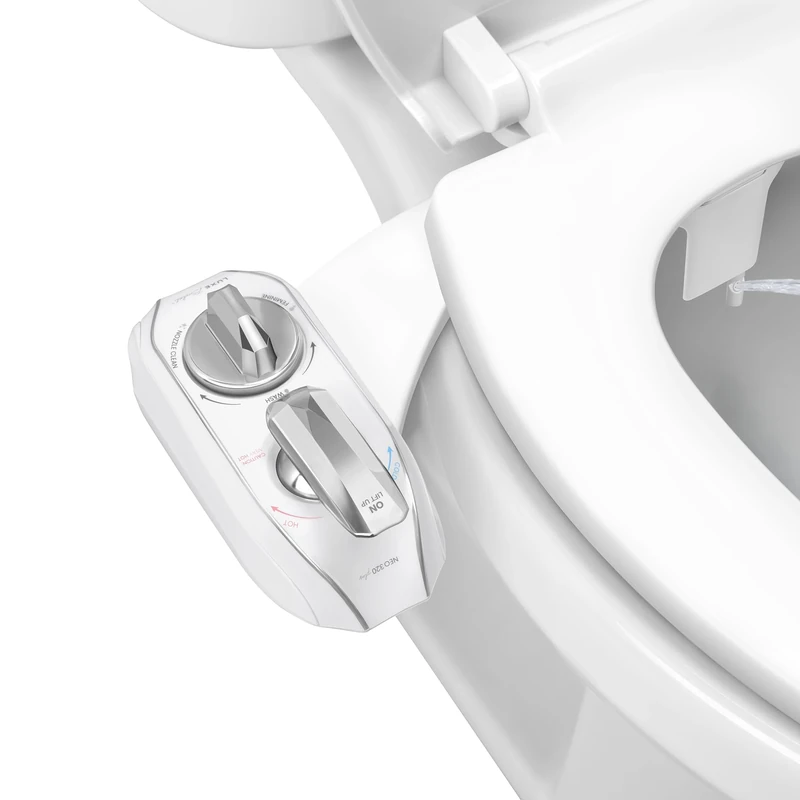 LUXE Bidet NEO 320 Plus - Warm Water, Dual Nozzle, Non-Electric Bidet Attachment for Toilet Seat, Patented Slide-In Install, 360° Self-Clean, EZ-Lift to Clean, Feminine & Rear Wash (Chrome)