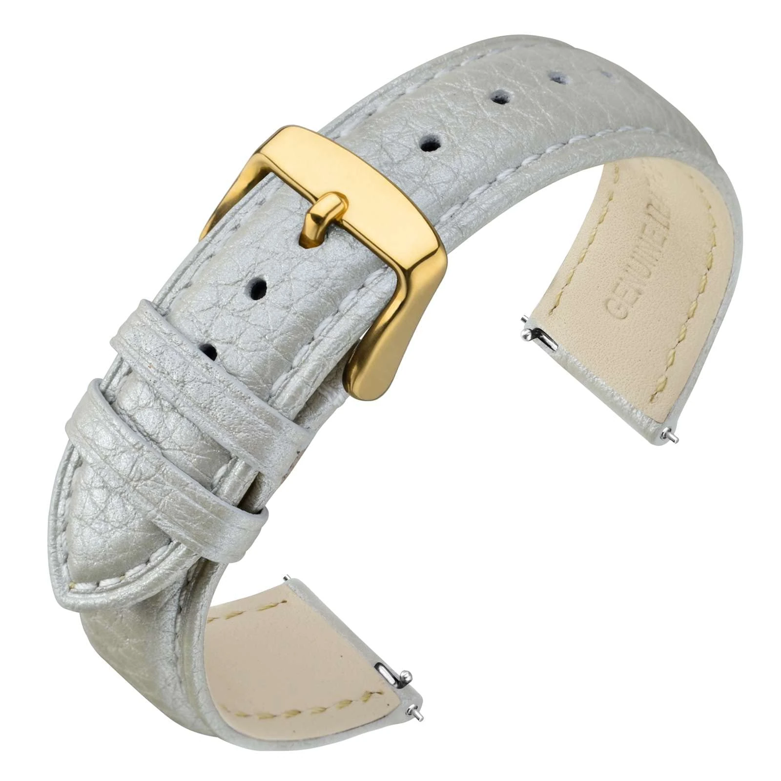 ANNEFIT Leather Watch Straps 22mm, Quick Release Textured Padded Replacement Band with Gold Buckle for Men and Women (Silver)