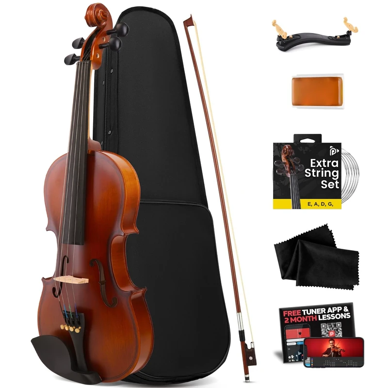 Pyle 3/4 Size Beginner Violin Starter Kit, Violin Starter Package with Travel Case & Bow, Extra Strings, Digital Tuner, Shoulder Rest & Cleaning Cloth for Students, Kids, Adults