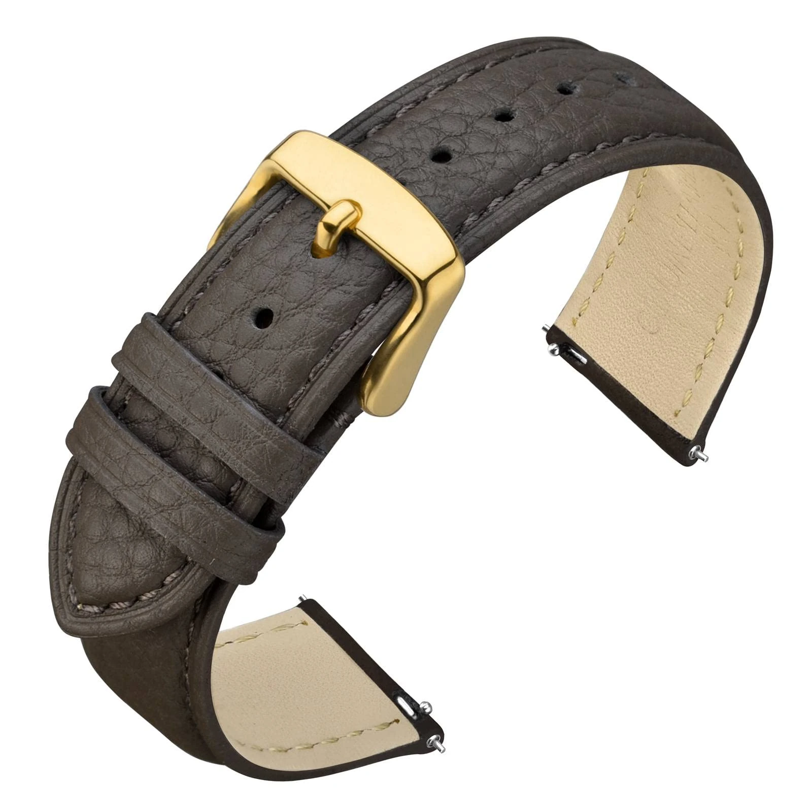 ANNEFIT Leather Watch Straps 20mm, Quick Release Textured Padded Replacement Band with Gold Buckle for Men and Women (Grey)