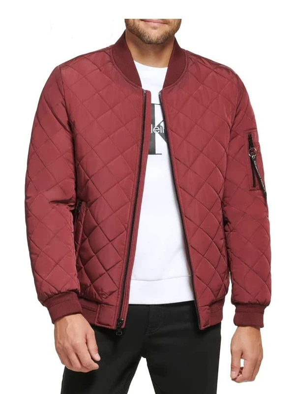 Calvin Klein Men's Quilted Zipper Detail Jacket, Flight Burgundy, XL - Image 1