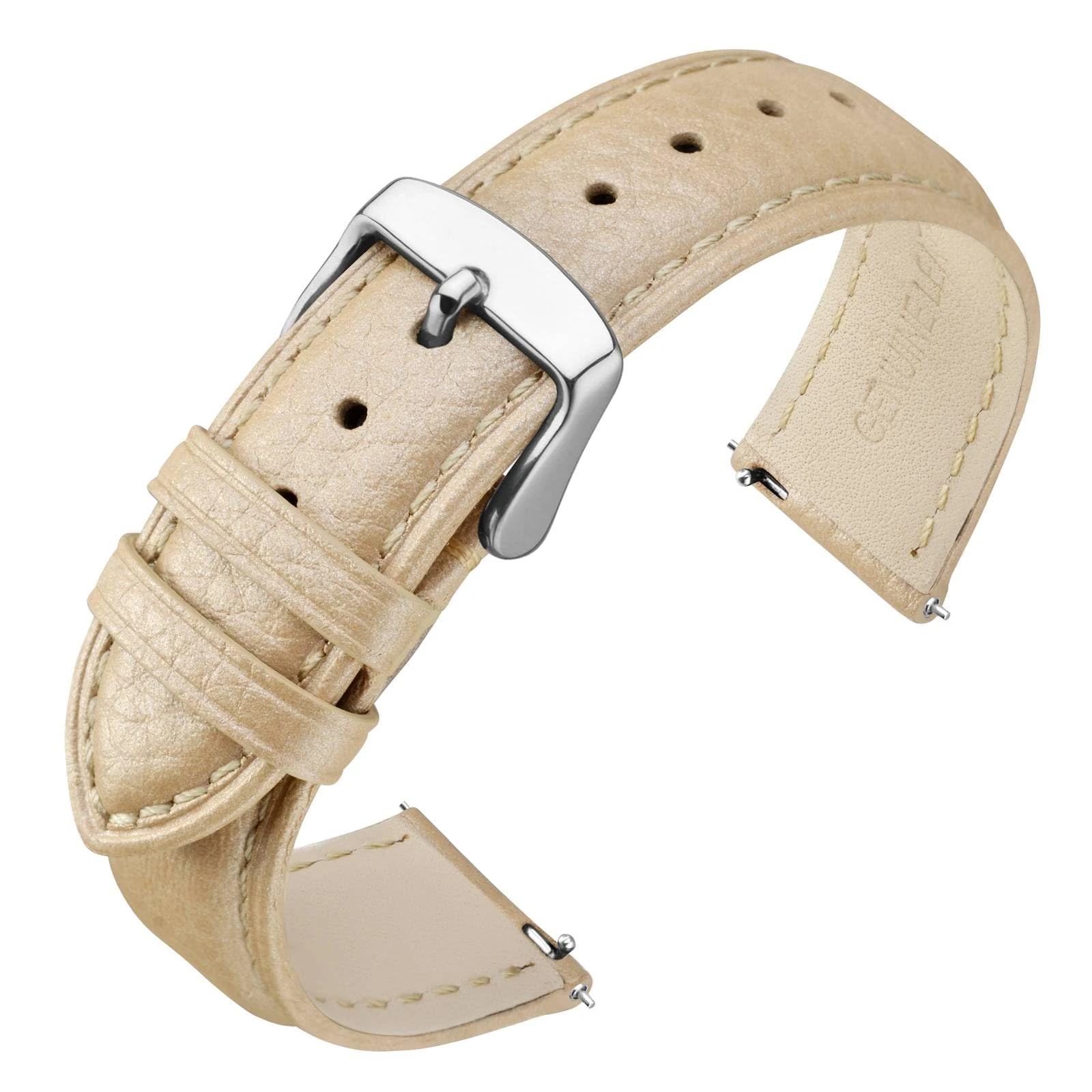 ANNEFIT Leather Watch Straps 22mm, Quick Release Textured Padded Replacement Band with Silver Buckle for Men and Women (Gold)