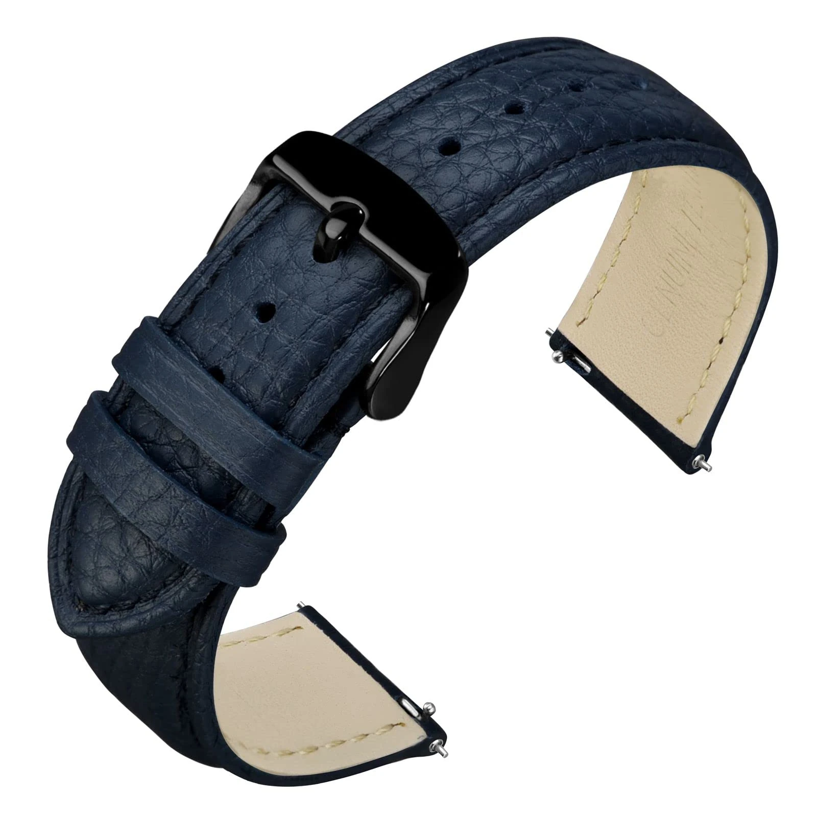 ANNEFIT Leather Watch Straps 18mm, Quick Release Textured Padded Replacement Band with Black Buckle for Men and Women (Dark Blue)